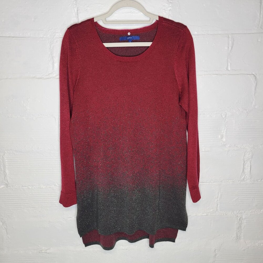Apt 9 Women's Large Pullover Tunic Sweater Red Gray Sparkle